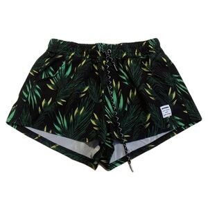 💜 Mosmann Australia Tropical Palm Print Shorts - Black & Green - Size XS